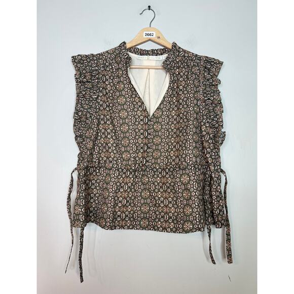 NEW Marie Oliver Ruched Drawstring Waist Split Neck Flared Sleeves Top Sz: Small - Picture 2 of 7